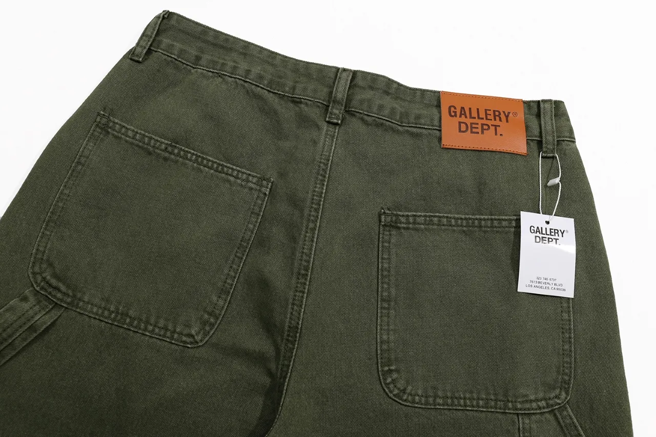 p260 (detail picture) 637#Gallery Dept New style splashed ink and paint washed military green splicing bootcut jeans olive green overalls jeans versatile casual pants washed olive green S~XL